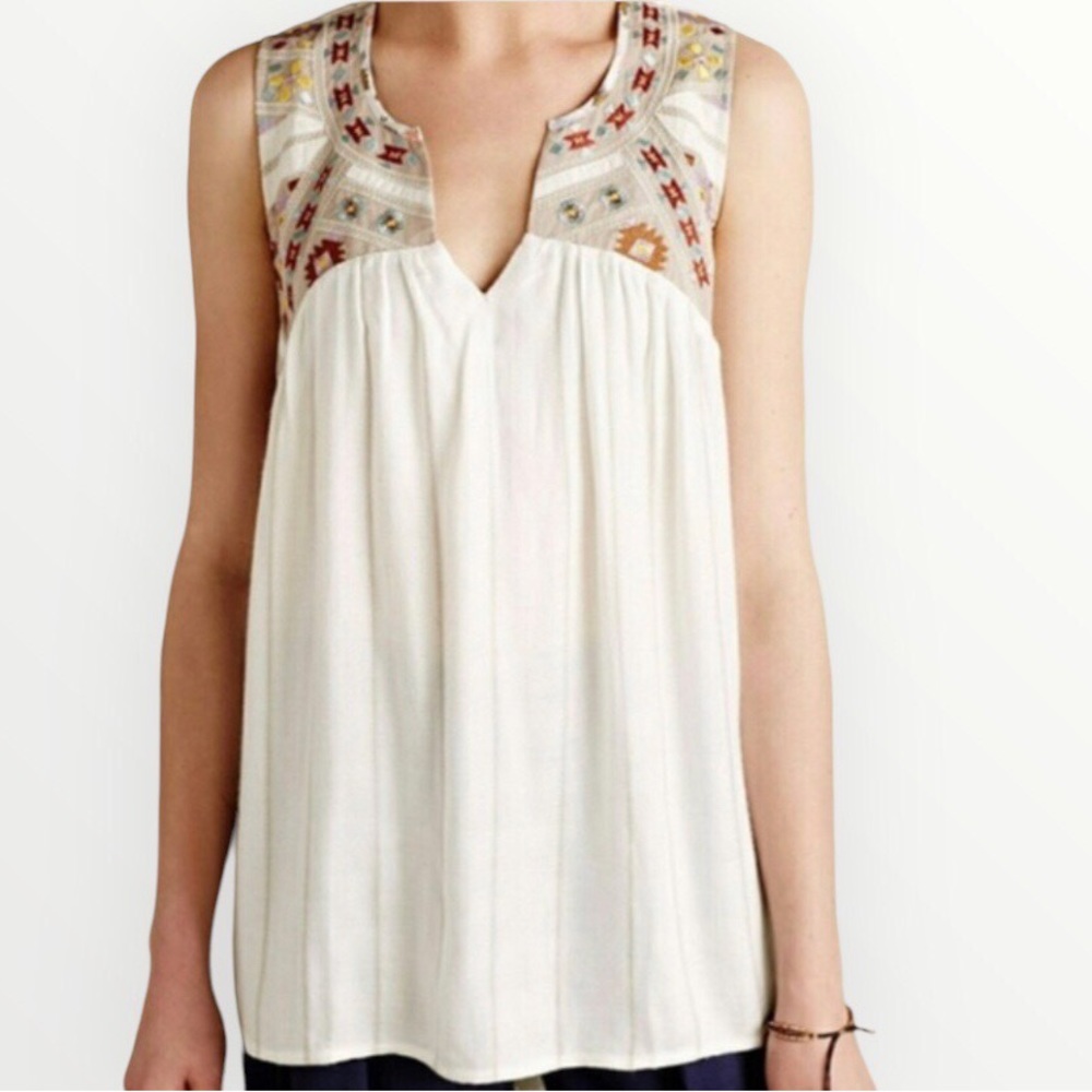 Anthropologie One September boho embroidered sleeveless blouse